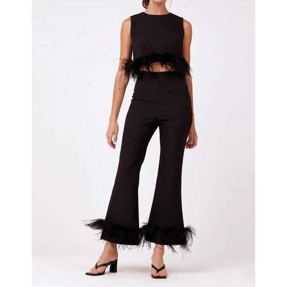 NEW AUREUM feather trim top in black - Picture 1 of 4